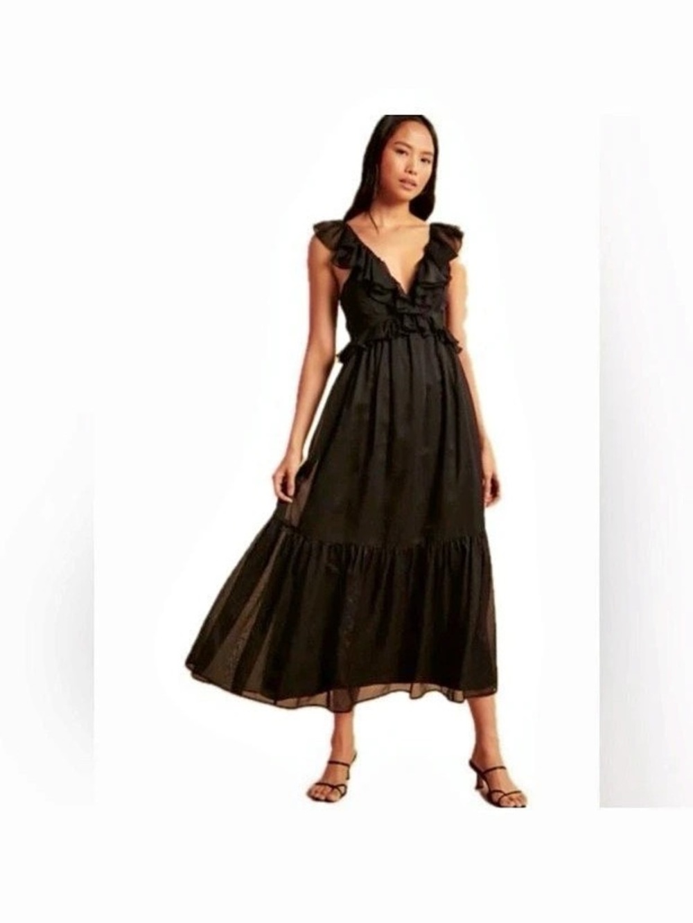 Abercrombie & Fitch Drama Ruffle Maxi Strap Tiered Dress Black XXS